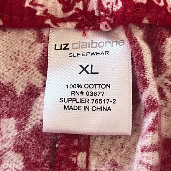 Liz‎ Claiborne Pajama Pants Womens XL Red Floral Sleepwear Cotton Straight Leg - Picture 8 of 8